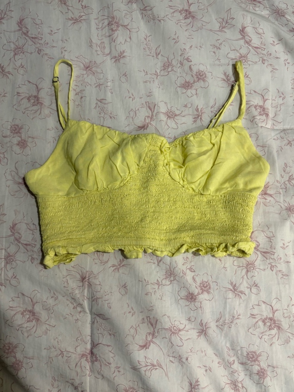 Wild Honey Yellow Smocked Ruffle Crop Cami